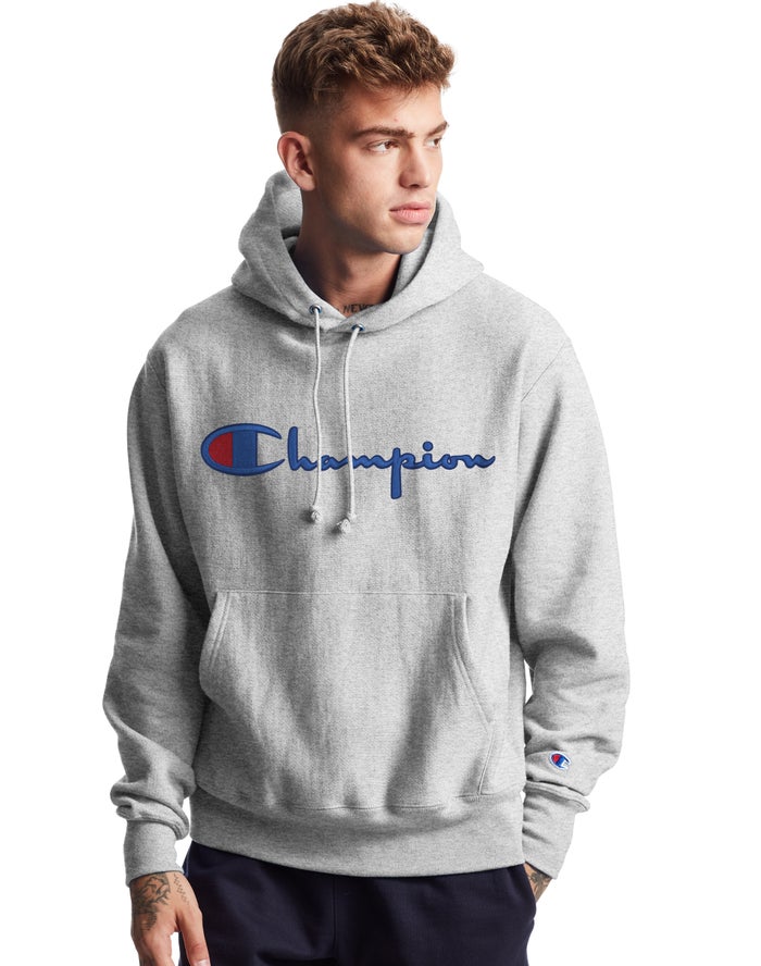 Champion Reverse Weave Vintage Script Logo Hoodie Heren - Grijs - Belgie 7480RNHIE